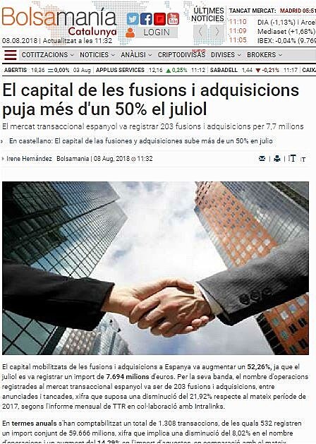 El capital de les fusions i adquisicions puja ms d'un 50% el juliol